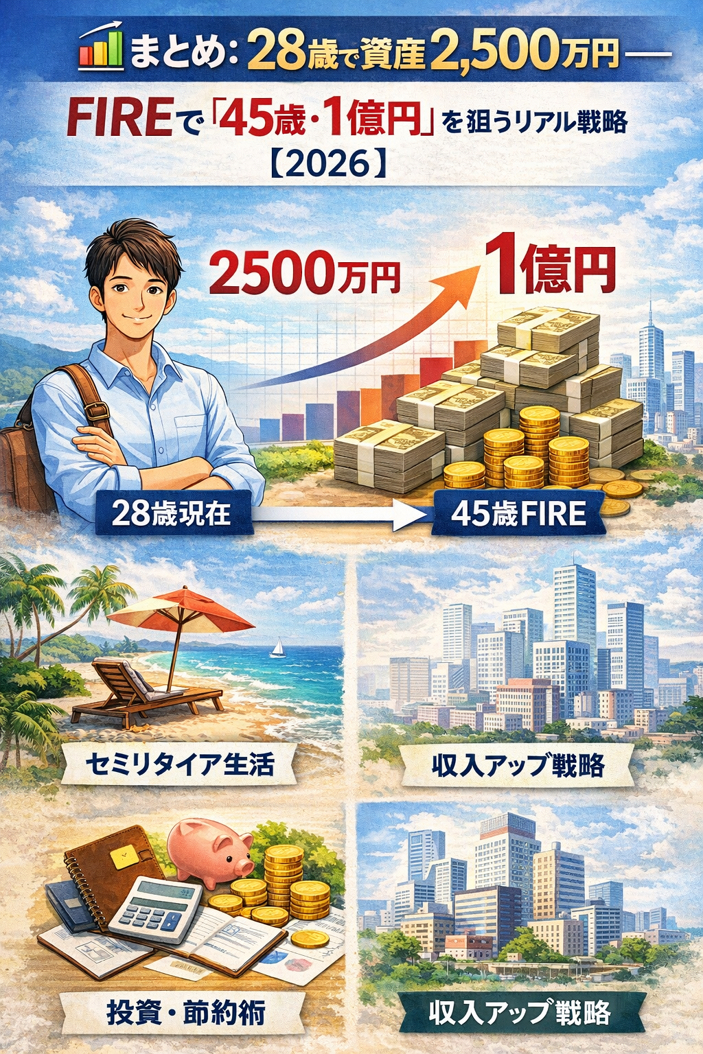 📊まとめ:28歳で資産約2500万円──FIREで「45歳・1億円」を狙うリアル戦略【2026】