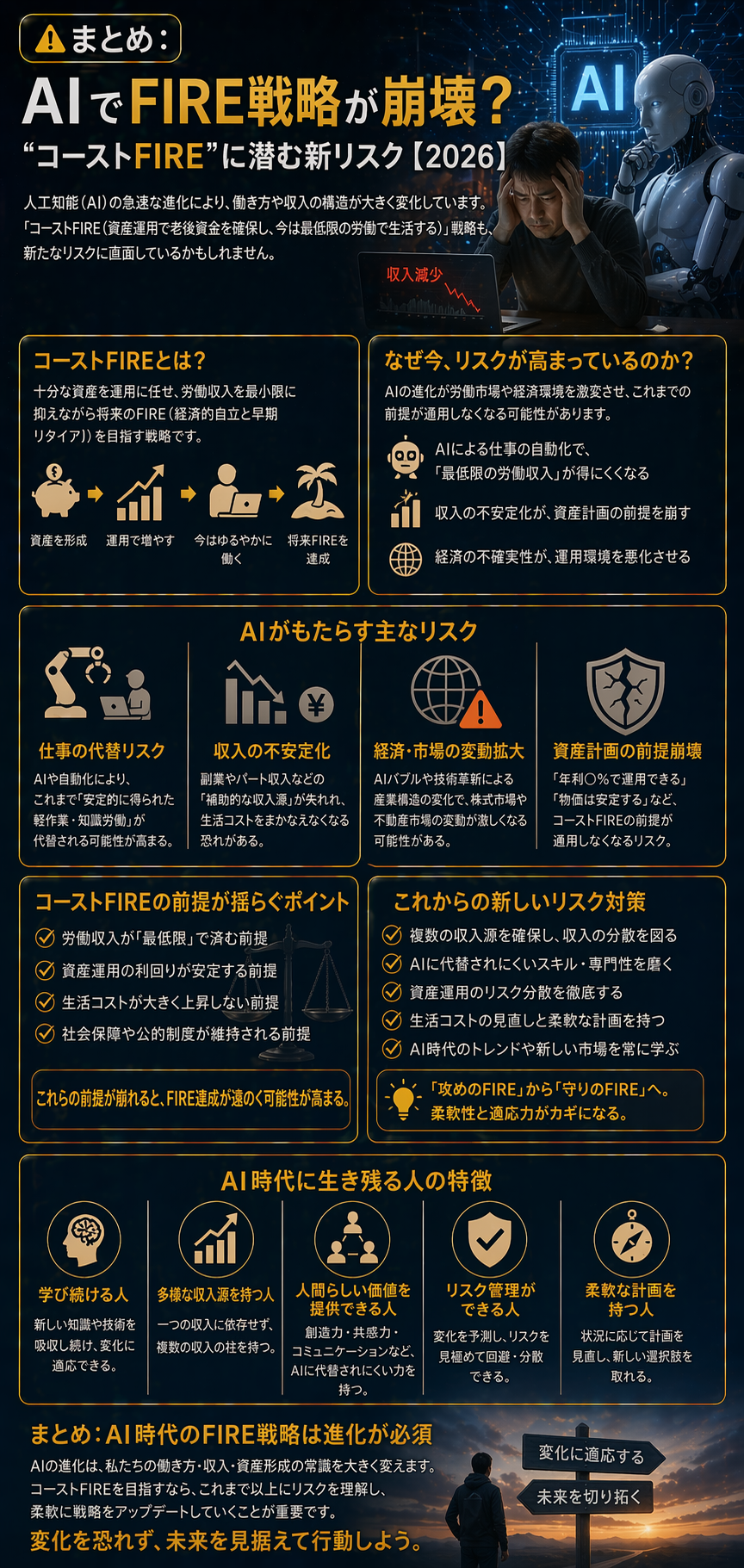 AIの急速な進化が、これまで人気だった早期リタイア戦略「FIRE」に影響を与え始めています。 特に注目されているのが、「コーストFIRE（Coast FIRE）」という働き方です。 資産形成と仕事のバランスを取るこの戦略に対し、投資のプロから警告が出ています。