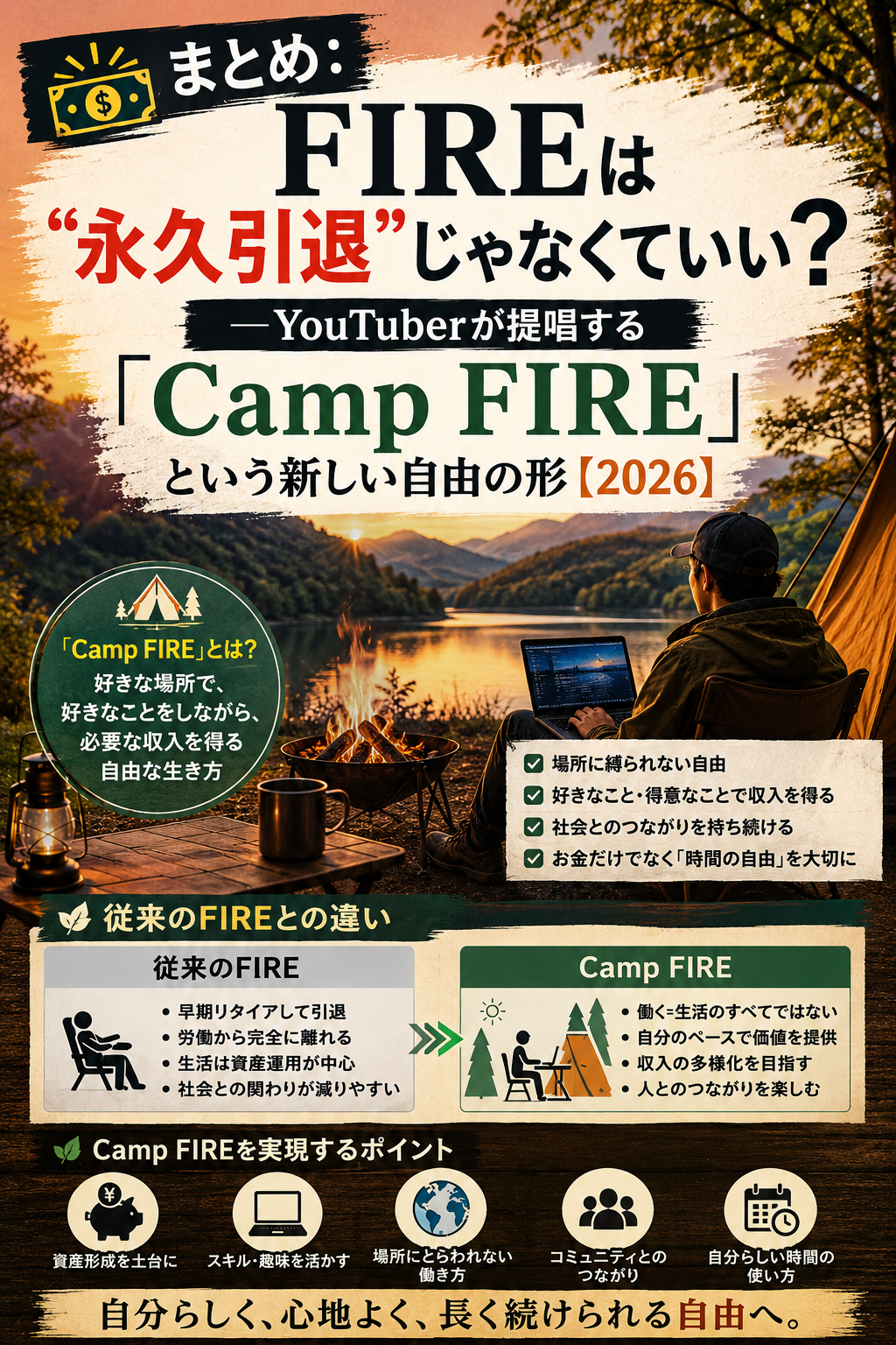 💸まとめ：FIREは“永久引退”じゃなくていい？──YouTuberが提唱する「Camp FIRE」という新しい自由の形【2026】